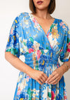 Serafina Collection One Size Floral Print with Butterfly Detail Midi Dress, Blue Multi