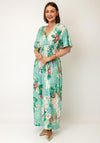 Serafina Collection One Size Floral Print with Butterfly Detail Midi Dress, Green Multi
