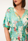Serafina Collection One Size Floral Print with Butterfly Detail Midi Dress, Green Multi