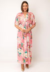 Serafina Collection One Size Floral Print with Butterfly Detail Midi Dress, Pink Multi