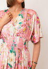 Serafina Collection One Size Floral Print with Butterfly Detail Midi Dress, Pink Multi