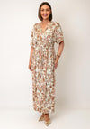 Serafina Collection One Size Abstract Print with Foil Detail Maxi Dress, Beige Multi
