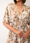 Serafina Collection One Size Abstract Print with Foil Detail Maxi Dress, Beige Multi