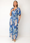 Serafina Collection One Size Floral Print with Foil Detail Maxi Dress, Blue Multi