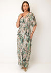 Serafina Collection Leaf Print with Foil Detail Maxi Dress, Green Multi