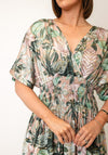 Serafina Collection Leaf Print with Foil Detail Maxi Dress, Green Multi