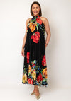 Serafina Collection One Size Pleated Floral Midi Dress, Black Multi
