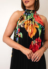 Serafina Collection One Size Pleated Floral Midi Dress, Black Multi