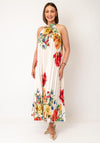 Serafina Collection One Size Pleated Floral Midi Dress, Cream Multi