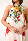 Serafina Collection One Size Pleated Floral Midi Dress, Cream Multi
