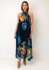 Serafina Collection One Size Pleated Floral Midi Dress, Navy Multi
