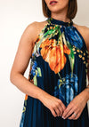 Serafina Collection One Size Pleated Floral Midi Dress, Navy Multi