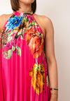 Serafina Collection One Size Pleated Floral Midi Dress, Pink Multi