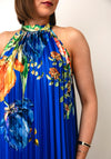Serafina Collection One Size Pleated Floral Midi Dress, Blue Multi