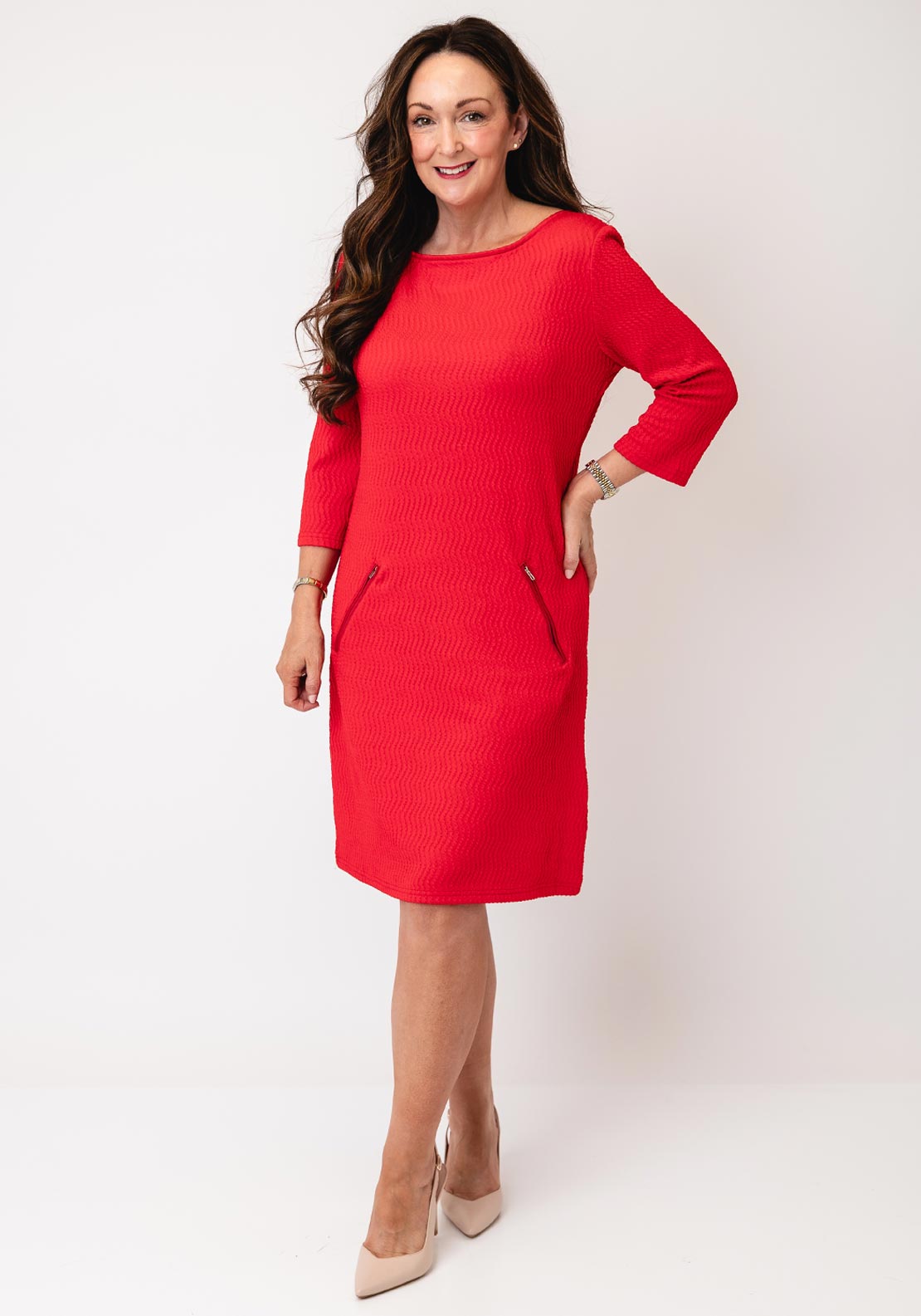 Serafina Collection Textured Tunic Dress, Red