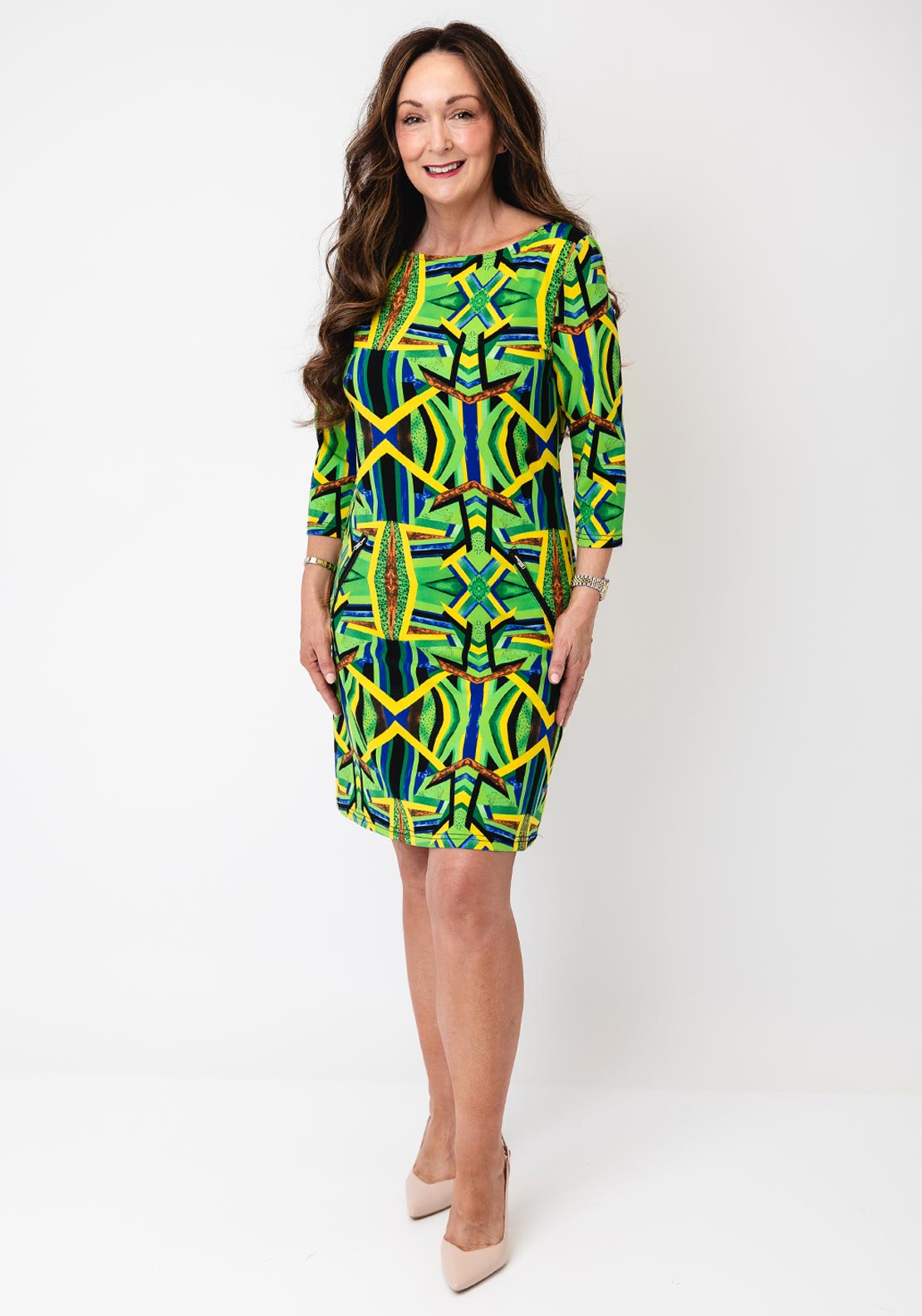 Serafina Collection Abstract Print Mini Dress, Green