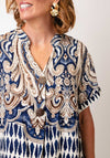 Serafina Collection One Size Paisley Print Tunic Maxi Dress, Navy