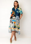 Serafina Collection One Size Grecian Print Shirt Dress, Blue Multi