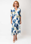 Serafina Collection One Size Floral V Neck Belted Dress, Blue