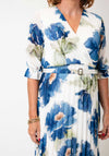 Serafina Collection One Size Floral V Neck Belted Dress, Blue