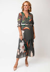 Serafina Collection One Size Floral V Neck Belted Dress, Khaki Green
