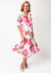 Serafina Collection One Size Floral V Neck Belted Dress, Pink
