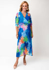 Serafina Collection One Size Floral V Neck Belted Dress, Blue Multi