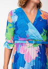 Serafina Collection One Size Floral V Neck Belted Dress, Blue Multi