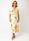Serafina Collection One Size Floral V Neck Belted Dress, Yellow