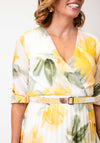 Serafina Collection One Size Floral V Neck Belted Dress, Yellow