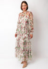 Serafina Collection Floral Mesh Frill Long Dress, Green Multi
