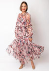 Serafina Collection Floral Mesh Frill Long Dress, Pink Multi