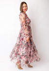 Serafina Collection Floral Mesh Frill Long Dress, Pink Multi