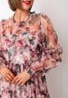 Serafina Collection Floral Mesh Frill Long Dress, Pink Multi