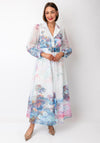 Serafina Collection Floral Chiffon Belted Dress, Blue Multi