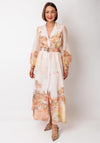 Serafina Collection Floral Chiffon Belted Dress, Orange Multi