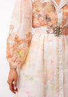 Serafina Collection Floral Chiffon Belted Dress, Orange Multi