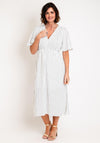 Serafina Collection V-Neckline Striped A-Line Midi Dress, White