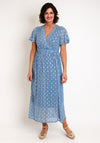 Serafina Collection Floral Metallic Leaf Wrap Dress, Blue