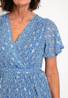 Serafina Collection Floral Metallic Leaf Wrap Dress, Blue