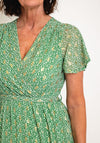 Serafina Collection Floral Metallic Leaf Wrap Dress, Green
