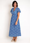 Serafina Collection Metallic Print Wrap Long Dress, Blue
