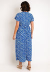 Serafina Collection Metallic Print Wrap Long Dress, Blue