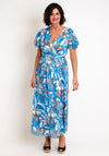 Serafina Collection Blurred Print Long Wrap Dress, Blue