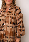 Serafina Collection One Size Tiered Printed Shirt Dress, Brown Multi