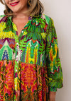 Serafina Collection One Size Tiered Floral Shirt Dress, Green Multi