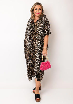 Serafina Collection One Size Leopard Beaded Back Dress, Brown