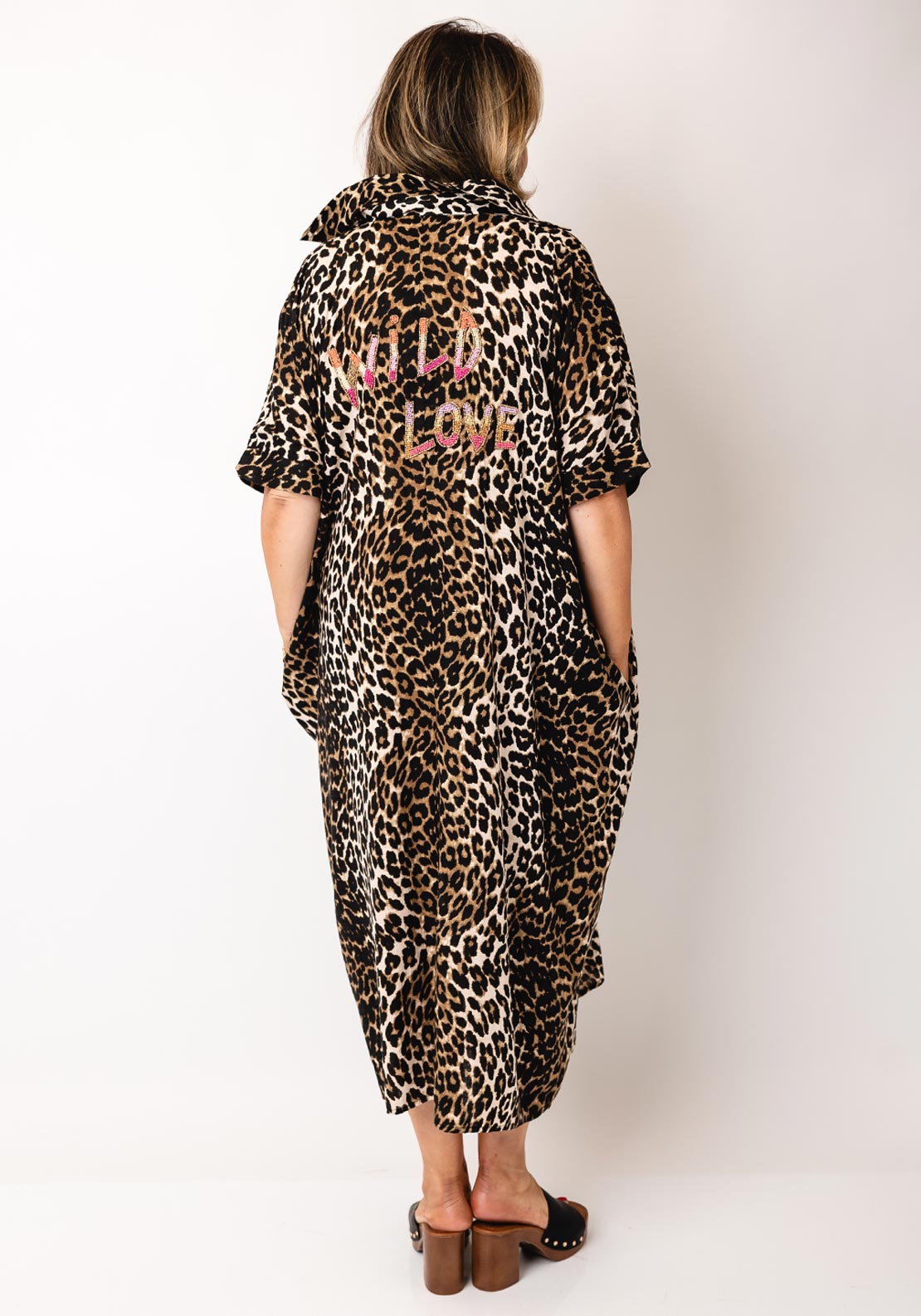 Serafina Collection One Size Leopard Beaded Back Dress, Brown