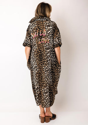 Serafina Collection One Size Leopard Beaded Back Dress, Brown