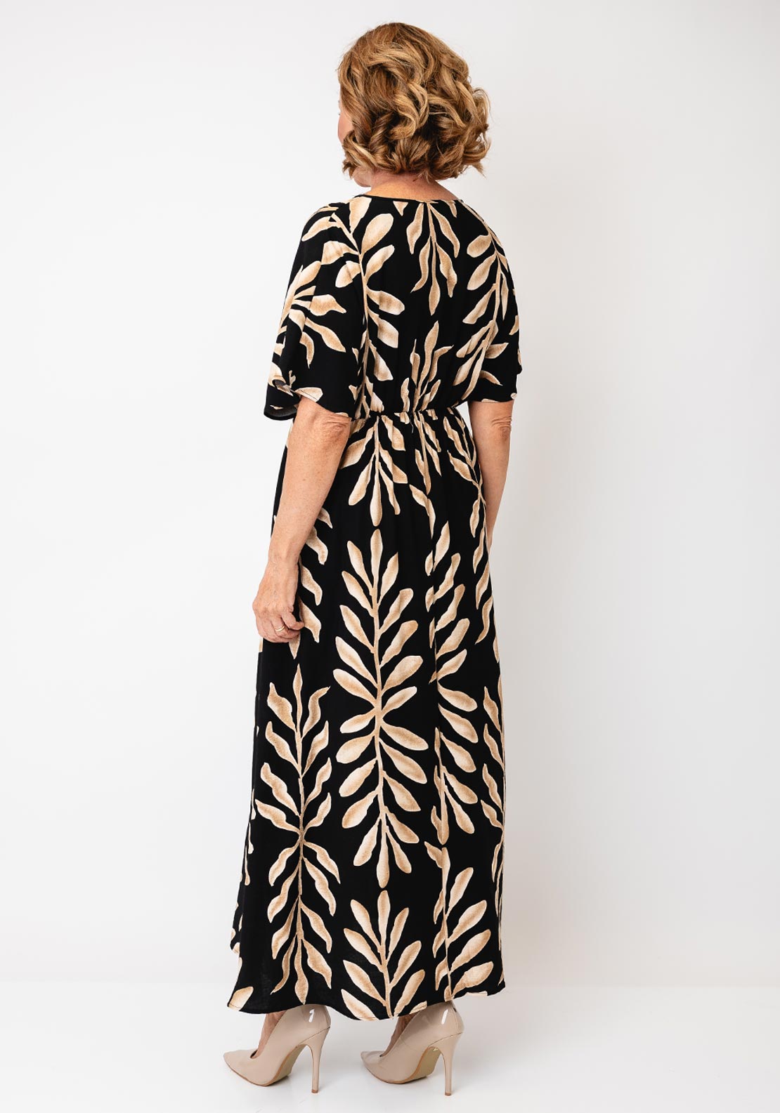 Serafina Collection Leaf Print Maxi Dress, Black